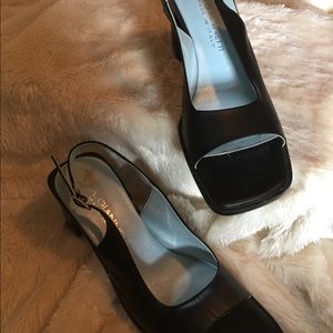Black Leather Block Heel Sandal